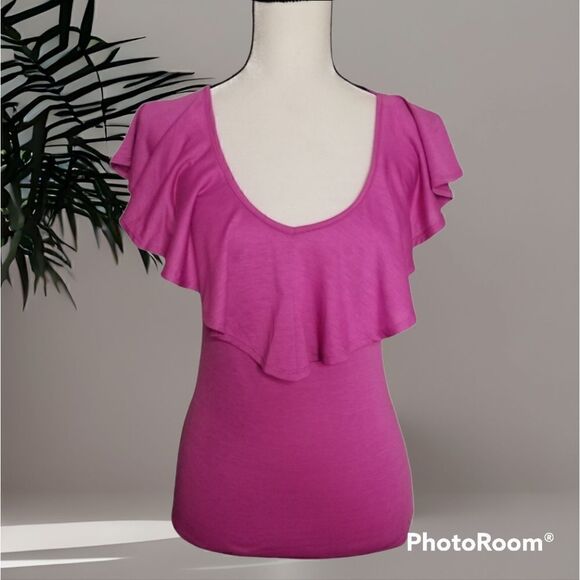 5/$25 NWT Purple draped ruffle short sleeve Top - Picture 1 of 4